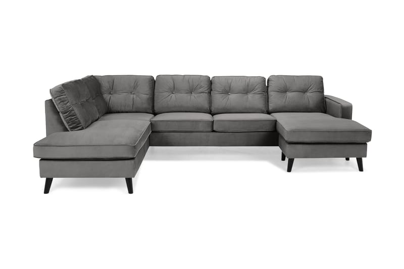 Monroe 4-seters Venstrevendt U-formet Sofa med Divan og Sjeselong i Fløyel - Mørk grå - Møbler - Sofaer - Fløyelssofaer