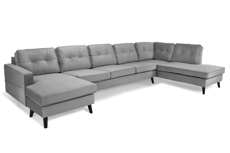 Monroe 6-seters Høyrevendt U-formet Sofa med Divan og Sjeselong i Fløyel - Lys grå - Møbler - Sofaer - Fløyelssofaer