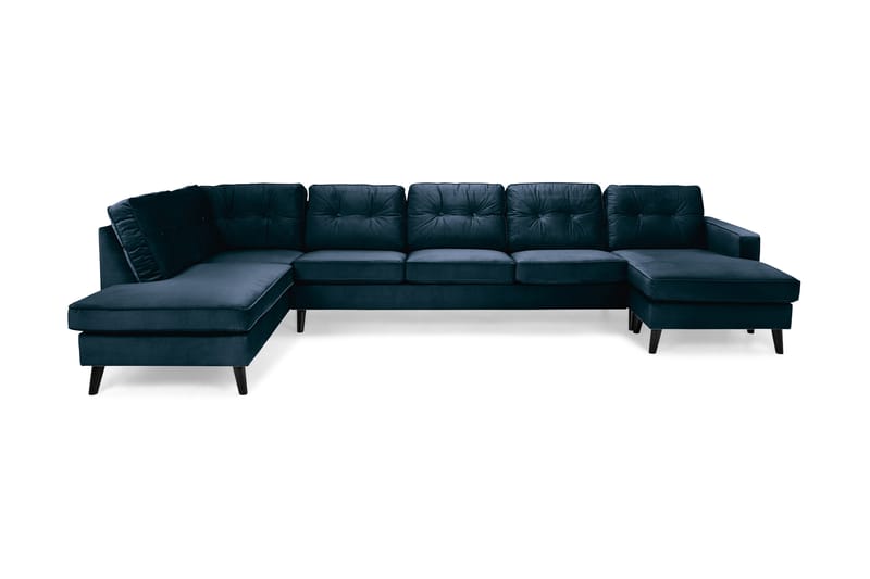 Monroe 6-seters Venstrevendt U-formet Large Sofa med Divan og Sjeselong i Fløyel - Blå - Møbler - Sofaer - Fløyelssofaer