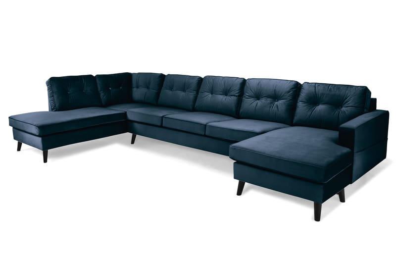 Monroe 6-seters Venstrevendt U-formet Large Sofa med Divan og Sjeselong i Fløyel - Blå - Møbler - Sofaer - Fløyelssofaer