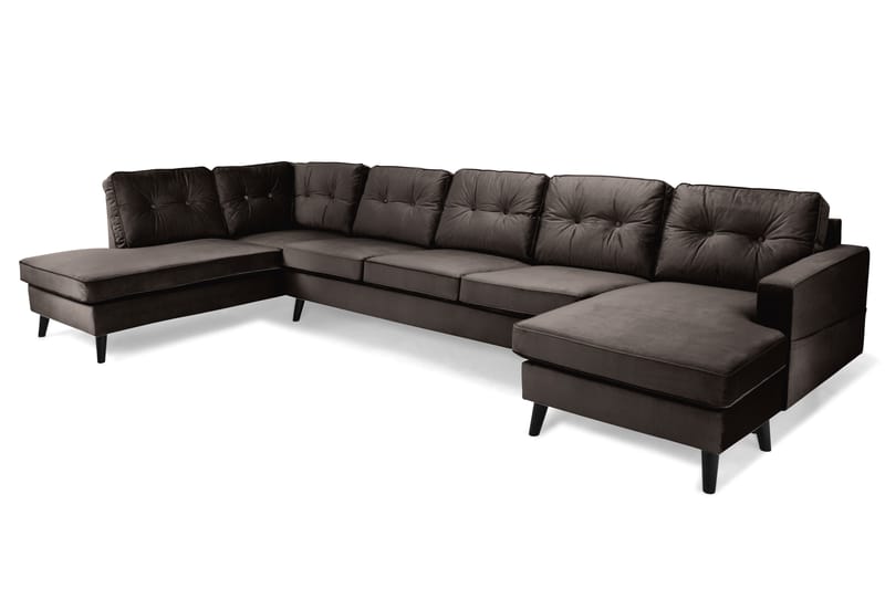 Monroe 6-seters Venstrevendt U-formet Large Sofa med Divan og Sjeselong i Fløyel - Brun - Møbler - Sofaer - Fløyelssofaer