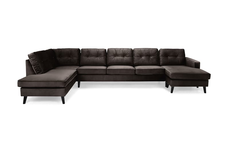Monroe 6-seters Venstrevendt U-formet Large Sofa med Divan og Sjeselong i Fløyel - Brun - Møbler - Sofaer - Fløyelssofaer