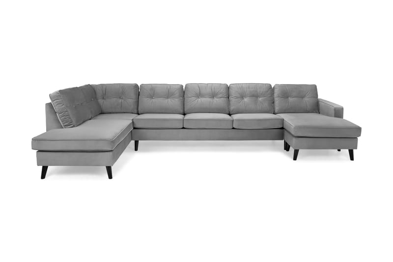 Monroe 6-seters Venstrevendt U-formet Large Sofa med Divan og Sjeselong i Fløyel - Lys grå - Møbler - Sofaer - Fløyelssofaer