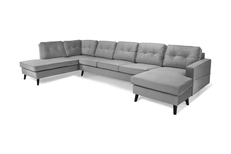Monroe 6-seters Venstrevendt U-formet Large Sofa med Divan og Sjeselong i Fløyel - Lys grå - Møbler - Sofaer - Fløyelssofaer