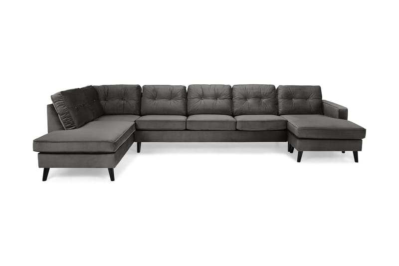 Monroe 6-seters Venstrevendt U-formet Large Sofa med Divan og Sjeselong i Fløyel - Mørk grå - Møbler - Sofaer - Fløyelssofaer
