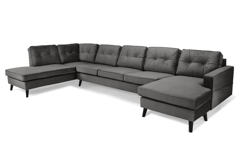 Monroe 6-seters Venstrevendt U-formet Large Sofa med Divan og Sjeselong i Fløyel - Mørk grå - Møbler - Sofaer - Fløyelssofaer