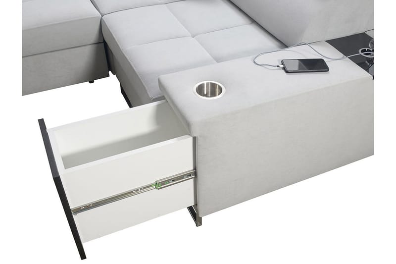 Morenia 4-seter Høyrevendt Sovesofa 127x258 cm med Oppbevaring i Fløyel - Lysegrå - Møbler - Sofaer - Fløyelssofaer