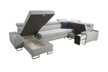 Morenia 4-seter Høyrevendt Sovesofa 127x258 cm med Oppbevaring i Fløyel - Lysegrå - Møbler - Sofaer - Fløyelssofaer