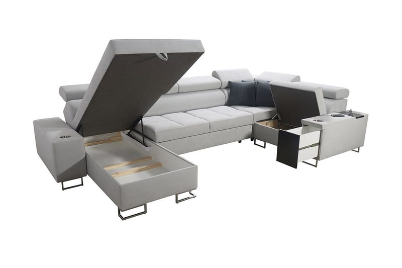Morenia 4-seter Høyrevendt Sovesofa 127x258 cm med Oppbevaring i Fløyel - Lysegrå - Møbler - Sofaer - Fløyelssofaer