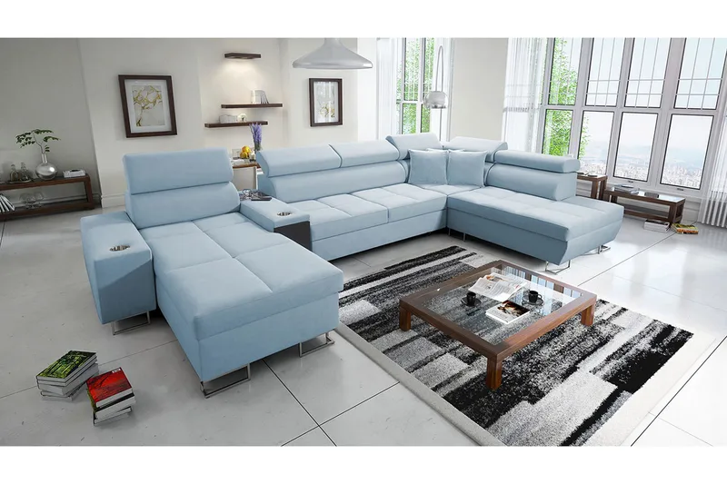 Morenia 4-seter Sovesofa 127x195 cm med Oppbevaring i Fløyel - Blå - Møbler - Sofaer - Fløyelssofaer