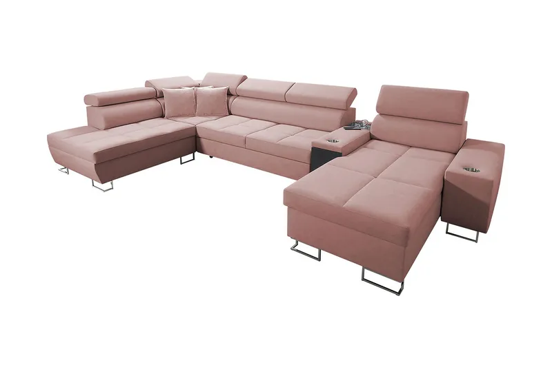Morenia 4-seter Sovesofa 127x195 cm med Oppbevaring i Fløyel - Rosa - Møbler - Sofaer - Fløyelssofaer