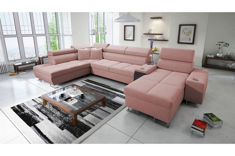 Morenia 4-seter Sovesofa 127x195 cm med Oppbevaring i Fløyel - Rosa - Møbler - Sofaer - Fløyelssofaer