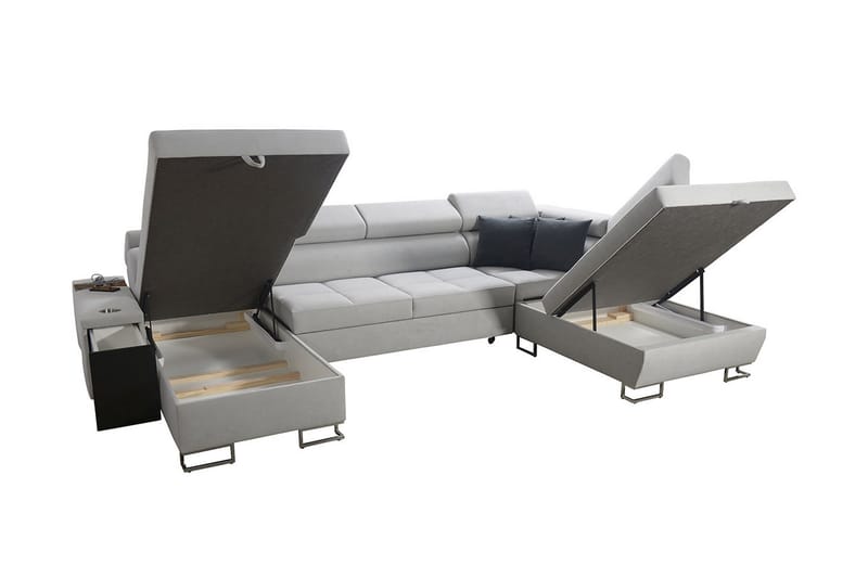 Morenia 4-seter Venstrevendt Sovesofa 127x284 cm med Oppbevaring i Fløyel - Lysegrå - Møbler - Sofaer - Fløyelssofaer
