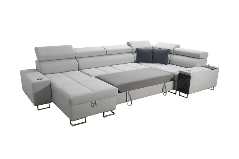 Morenia 4-seter Venstrevendt Sovesofa 127x284 cm med Oppbevaring i Fløyel - Lysegrå - Møbler - Sofaer - Fløyelssofaer