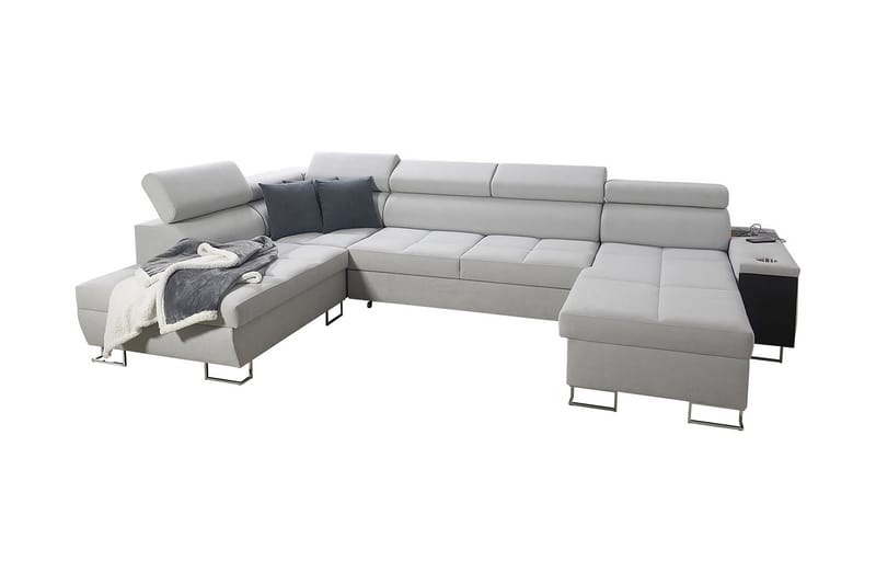 Morenia 4-seter Venstrevendt Sovesofa 127x284 cm med Oppbevaring i Fløyel, Lysegrå