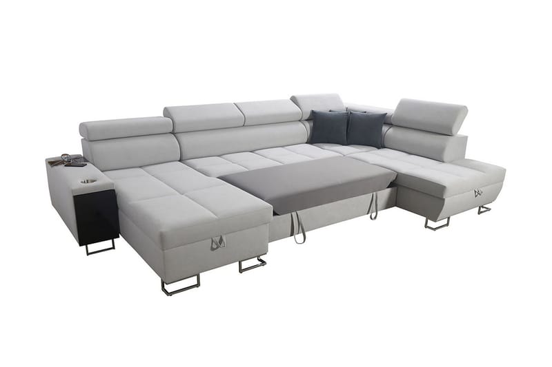 Morenia 4-seter Venstrevendt Sovesofa 127x284 cm med Oppbevaring i Fløyel - Lysegrå - Møbler - Sofaer - Fløyelssofaer