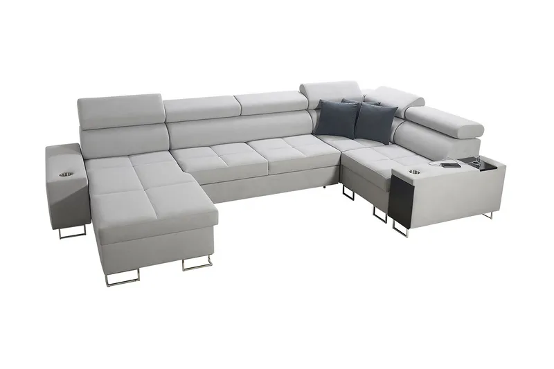 Morenia 4-seter Venstrevendt Sovesofa 127x284 cm med Oppbevaring i Fløyel - Lysegrå - Møbler - Sofaer - Fløyelssofaer