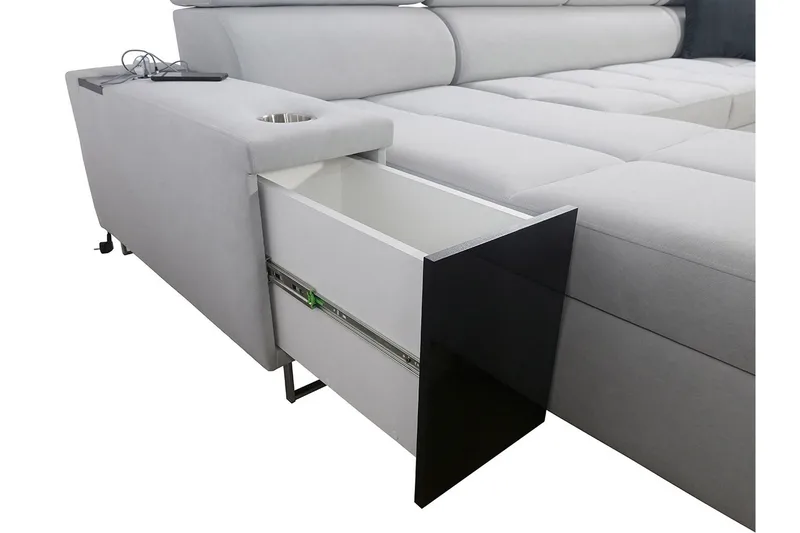 Morenia 4-seter Venstrevendt Sovesofa 127x284 cm med Oppbevaring i Fløyel - Lysegrå - Møbler - Sofaer - Fløyelssofaer