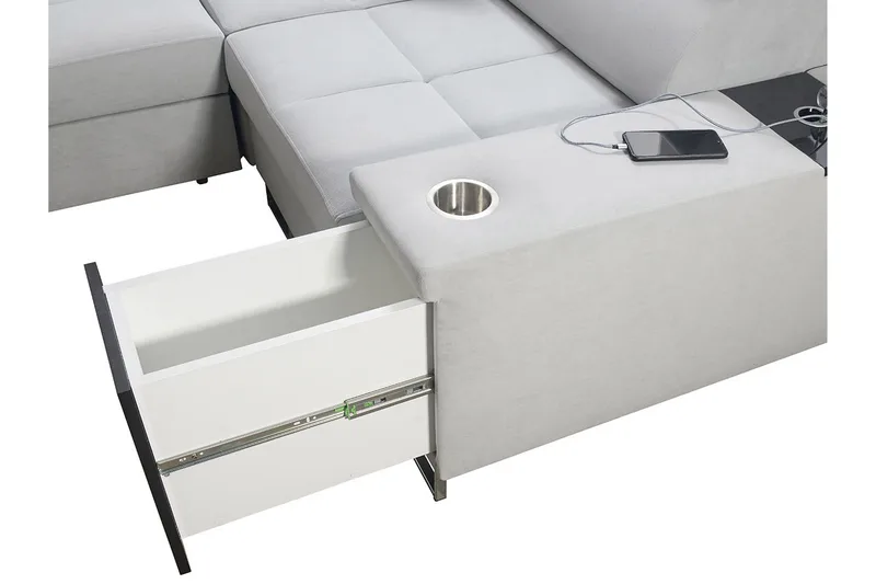 Morenia 4-seter Venstrevendt Sovesofa 127x284 cm med Oppbevaring i Fløyel - Lysegrå - Møbler - Sofaer - Fløyelssofaer