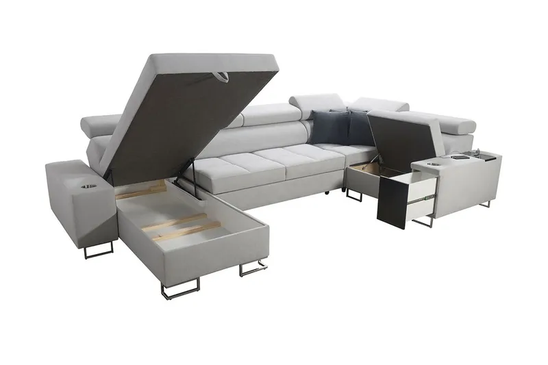 Morenia 4-seter Venstrevendt Sovesofa 127x284 cm med Oppbevaring i Fløyel - Lysegrå - Møbler - Sofaer - Fløyelssofaer