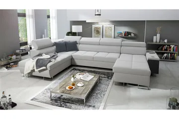 Morenia 4-seter Venstrevendt Sovesofa 127x284 cm med Oppbevaring i Fløyel - Lysegrå - Møbler - Sofaer - Fløyelssofaer