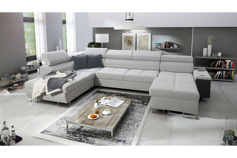Morenia 4-seter Venstrevendt Sovesofa 127x284 cm med Oppbevaring i Fløyel - Lysegrå - Møbler - Sofaer - Fløyelssofaer
