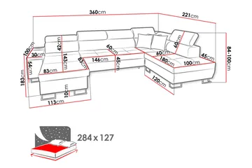 Morenia 4-seter Venstrevendt Sovesofa 127x284 cm med Oppbevaring i Fløyel - Lysegrå - Møbler - Sofaer - Fløyelssofaer