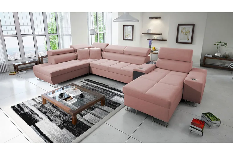 Morenia 4-seters Hjørnesovesofa Høyre - Rosa - Møbler - Sofaer - Fløyelssofaer