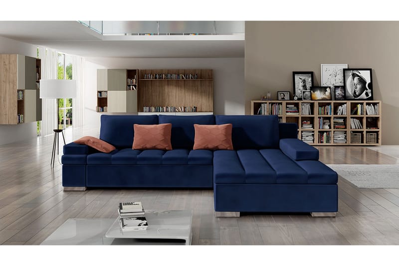 Naoma Sovesofa Høyre - Blå - Møbler - Sofaer - Fløyelssofaer
