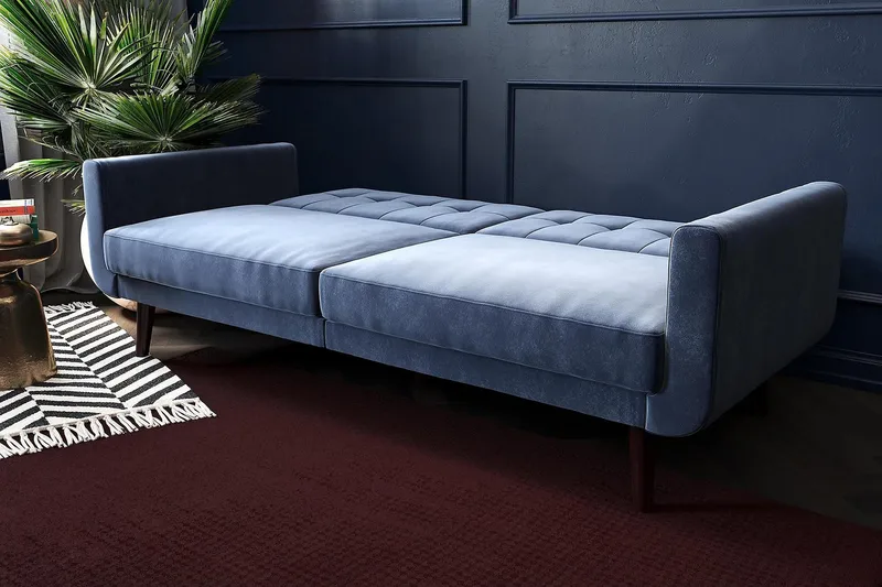 Nola 3-seters Sovesofa Fløyel/Blå - Dorel Home - Møbler - Sofaer - Fløyelssofaer