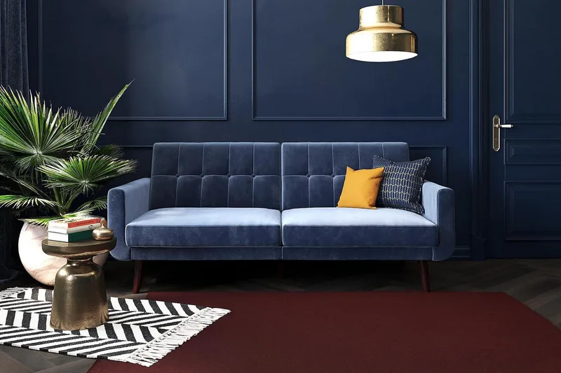 Nola 3-seters Sovesofa Fløyel/Blå - Dorel Home - Møbler - Sofaer - Fløyelssofaer