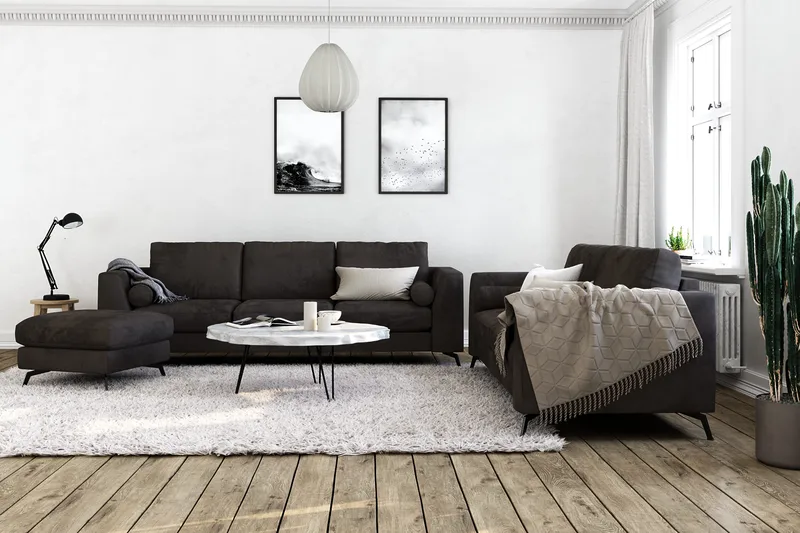 Ocean Lyx 3-seter Sofa - Mørkegrå/Fløyel - Møbler - Sofaer - Fløyelssofaer