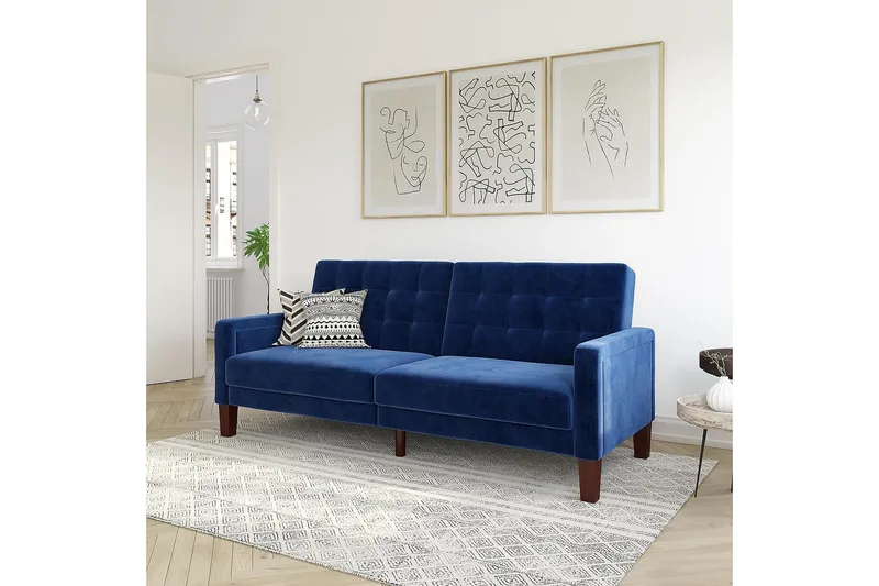 Porter 2-seters Sovesofa Fløyel/Blå - Dorel Home - Møbler - Sofaer - Fløyelssofaer