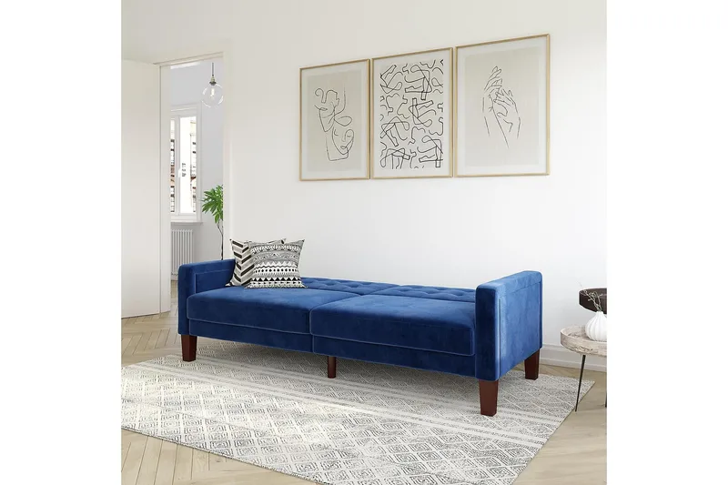 Porter 2-seters Sovesofa Fløyel/Blå - Dorel Home - Møbler - Sofaer - Fløyelssofaer