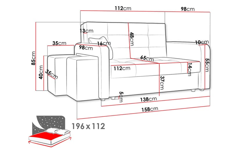 Ramdalen 2-seters Sovesofa Venstre - Fløyel/Svart - Møbler - Sofaer - Sovesofaer - 2 seters sovesofa