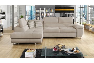 Reginia 4-seter Venstrevendt Sovesofa 125x195 cm med Oppbevaring i Fløyel - Beige - Møbler - Sofaer - Fløyelssofaer