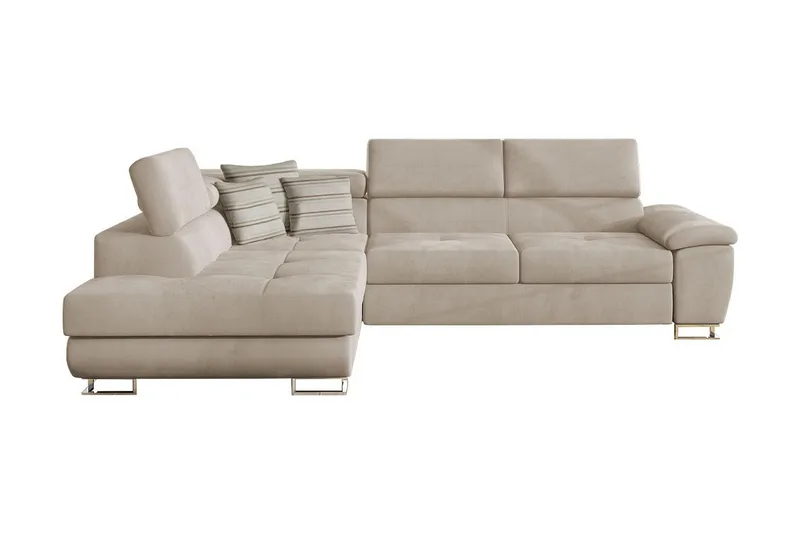 Reginia 4-seter Venstrevendt Sovesofa 125x195 cm med Oppbevaring i Fløyel, Beige