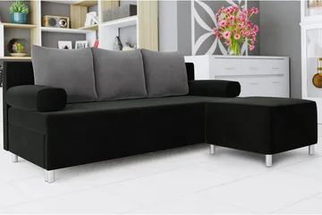 Skatteg Sofa med Puff - Svart|Grå - Møbler - Sofaer - Sovesofaer - Hjørnesovesofa