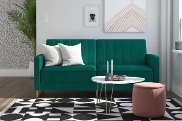 Skylar 2-seters Sovesofa Justerbar Fløyel/Grønn /Messing - Novogratz - Møbler - Sofaer - Fløyelssofaer