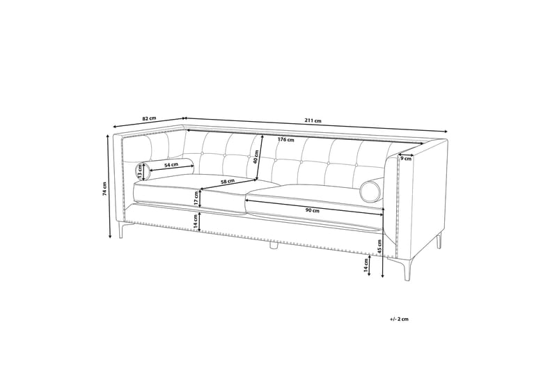 Sofa Roshane Fløyel - Blå - Fløyelssofaer - 3 seter sofa