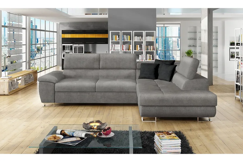 Sorsele Hjørnesofa Høyre - Grå - Møbler - Sofaer - Fløyelssofaer