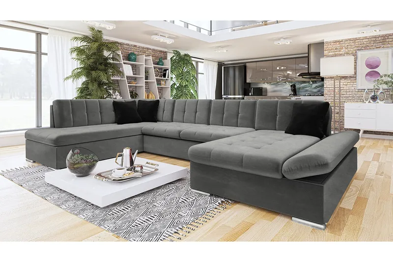 Sorsele Hjørnesofa Høyre - Grå - Møbler - Sofaer - Fløyelssofaer