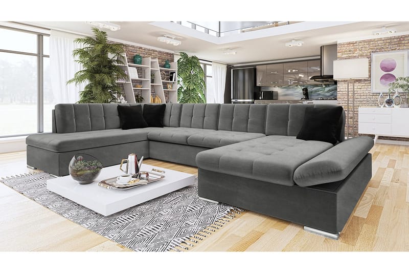 Sorsele Hjørnesofa Høyre - Grå - Møbler - Sofaer - Fløyelssofaer