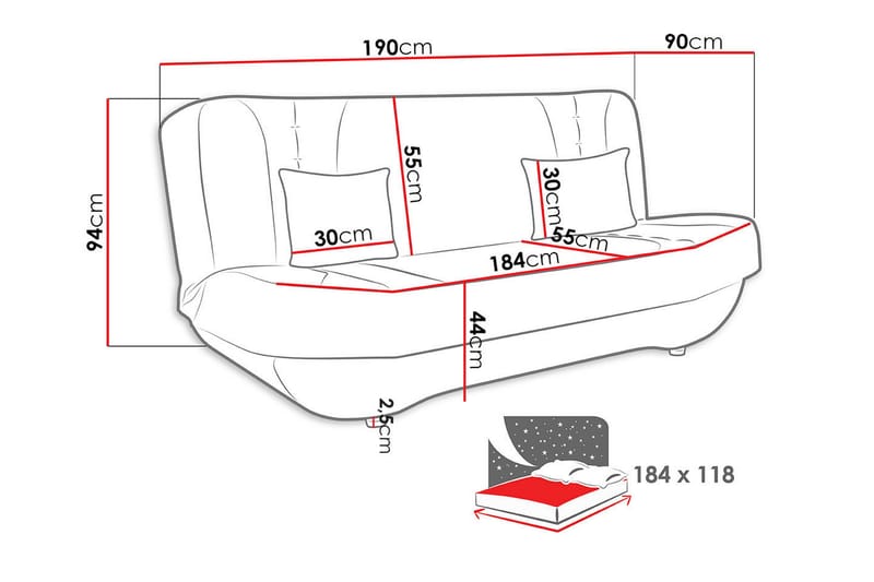 Sovesofa 2-seters 190x90 cm - 2 seters sovesofa - Fløyelssofaer