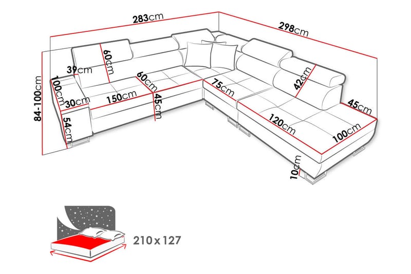 Sovesofa m. sjeselong Torretta L-formet - Fløyelssofaer