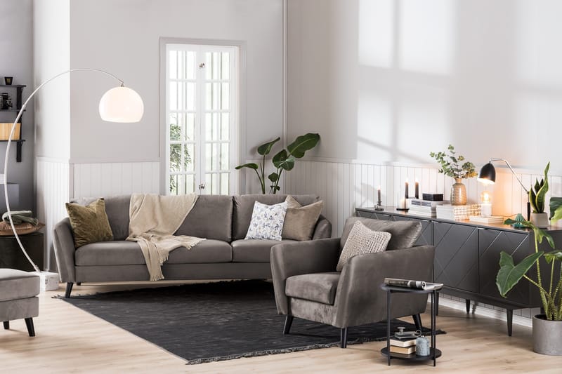 Trend 3-seter Rektangulær Fløyelssofa med Buede Armlener - Taupe - Møbler - Sofaer - Fløyelssofaer
