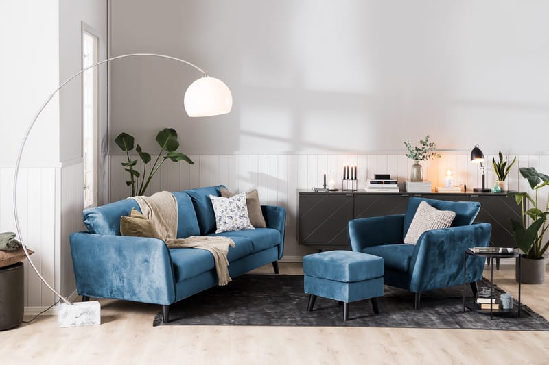 Trend 3-seters Fløyelssofa - Blå - Møbler - Sofaer - Fløyelssofaer