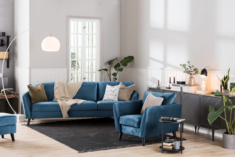 Trend 3-seters Fløyelssofa - Blå - Møbler - Sofaer - Fløyelssofaer