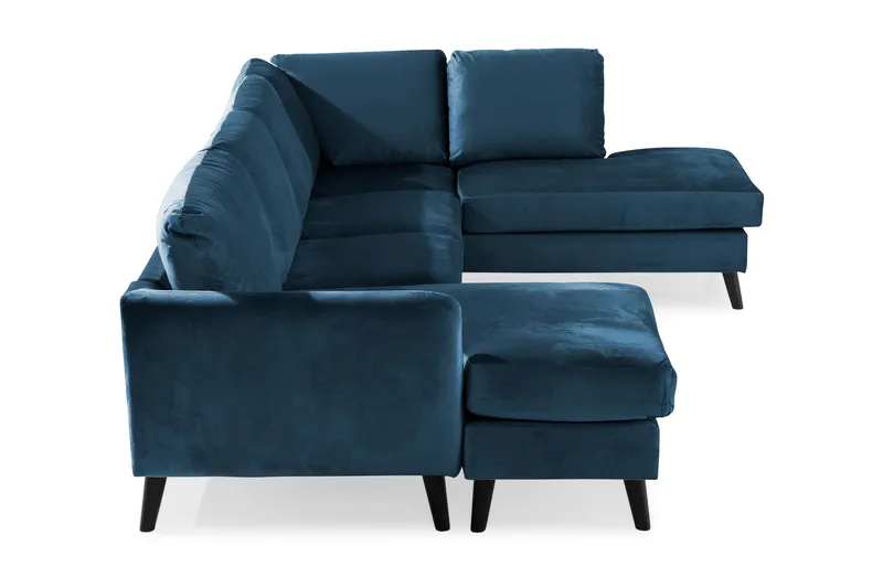 Trend 4-seters Høyrevendt U-formet Sofa med Divan og Sjeselong i Fløyel - Blå - Møbler - Sofaer - Fløyelssofaer