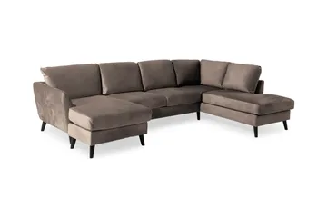 Trend 4-seters Høyrevendt U-formet Sofa med Divan og Sjeselong i Fløyel - Brun - Møbler - Sofaer - Fløyelssofaer